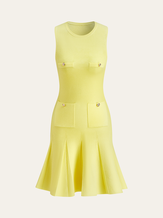 Cepli Detaylı Kolsuz Örme Elbise