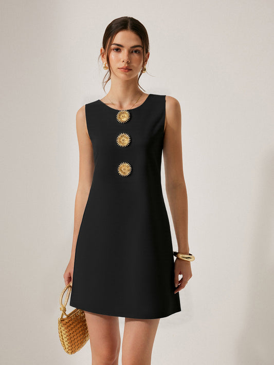 Metal Dekorlu Kolsuz Mini Elbise