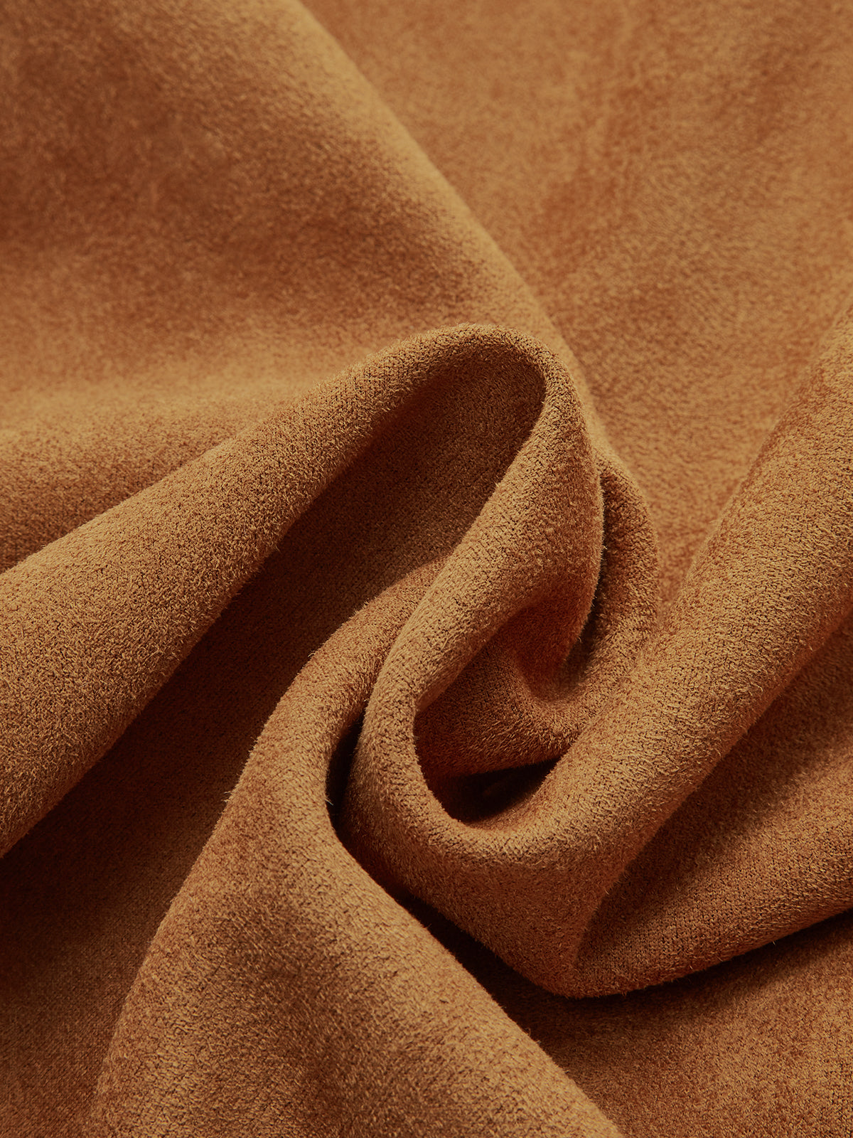 Asimetrik Büzgülü Uzun Kollu Süet Görünümlü Mini Elbise