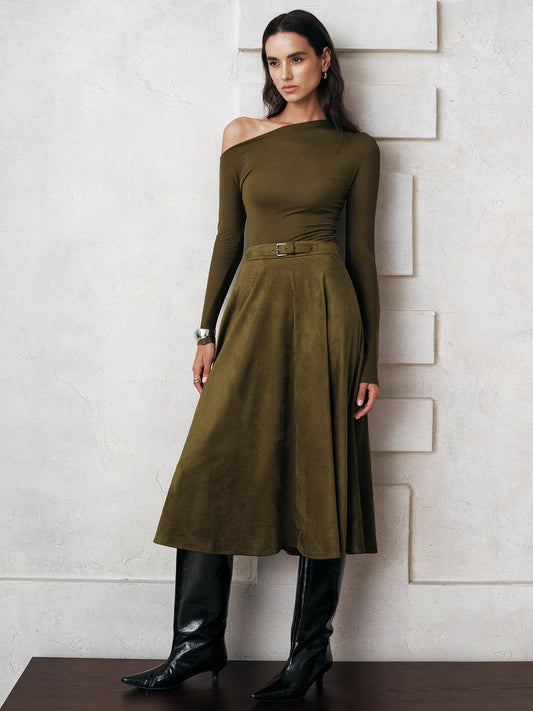 Yumuşak Süet Görünümlü A Kesim Midi Etek