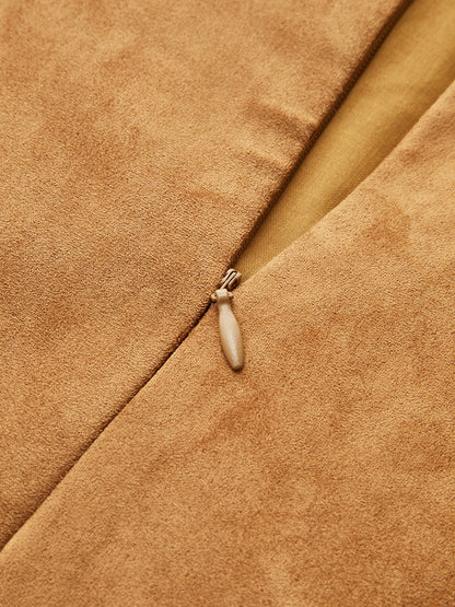 Süet Görünümlü Çiçek İşlemeli Kolsuz Mini Elbise