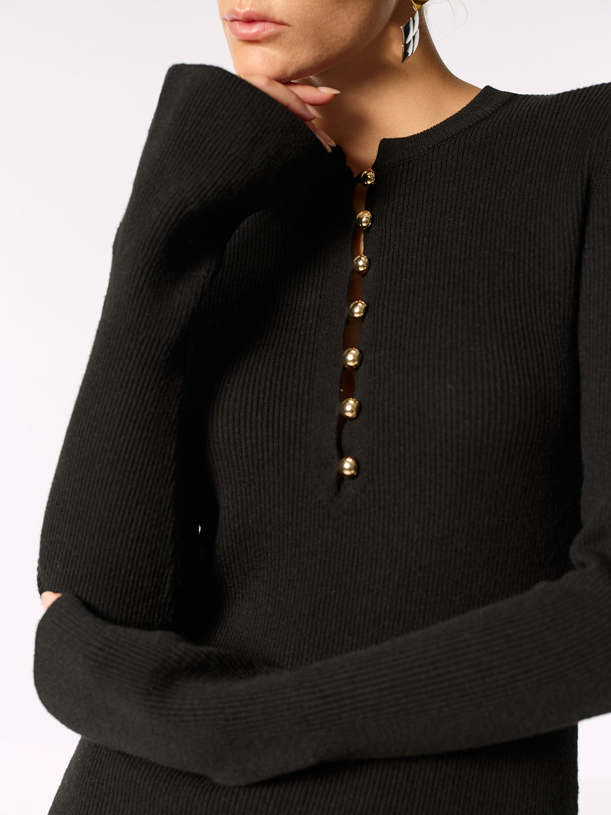 Yün Karışımı Dantel Etekli Metal Düğmeli Mini Elbise