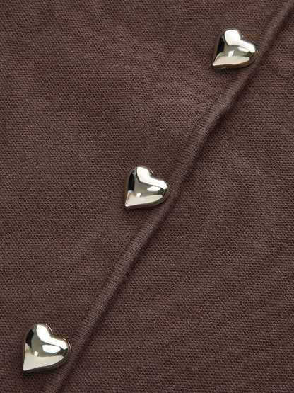 Koyun Budu Kollu, Kalp Düğmeli Yün Karışımlı Hırka