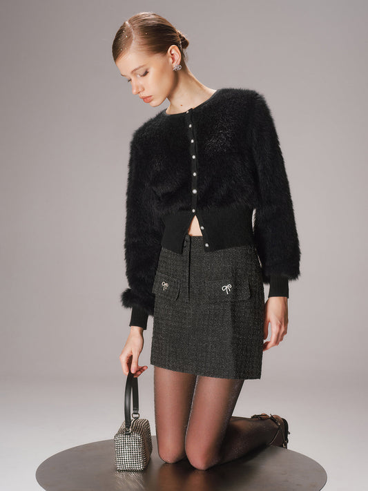 Önü Düğmeli Suni Vizon Kısa Hırka