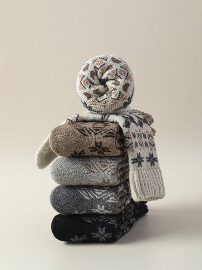 Yün Karışımlı Fair Isle Desenli Uzun Çoraplar