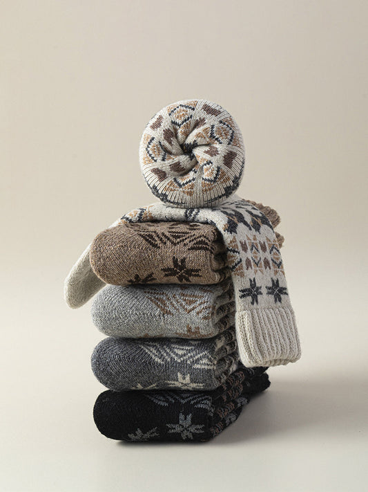 Yün Karışımlı Fair Isle Desenli Uzun Çoraplar