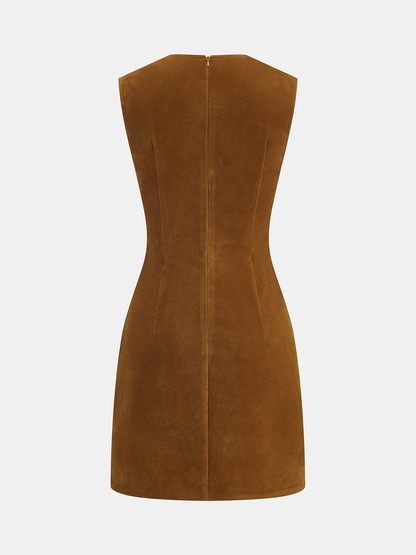 Kristal İşlemeli Kadife Kolsuz Mini Elbise